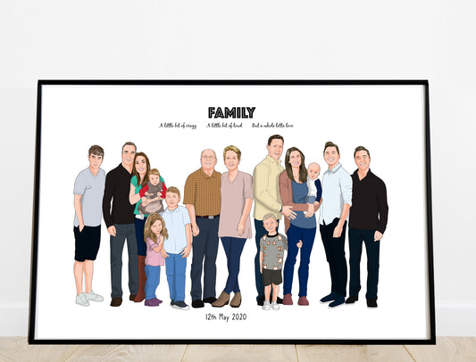 Custom Family Portrait With Pets - Anniversary Cartoon Drawing - Portrait Drawn from Photos - Make Me A Comic Ltd